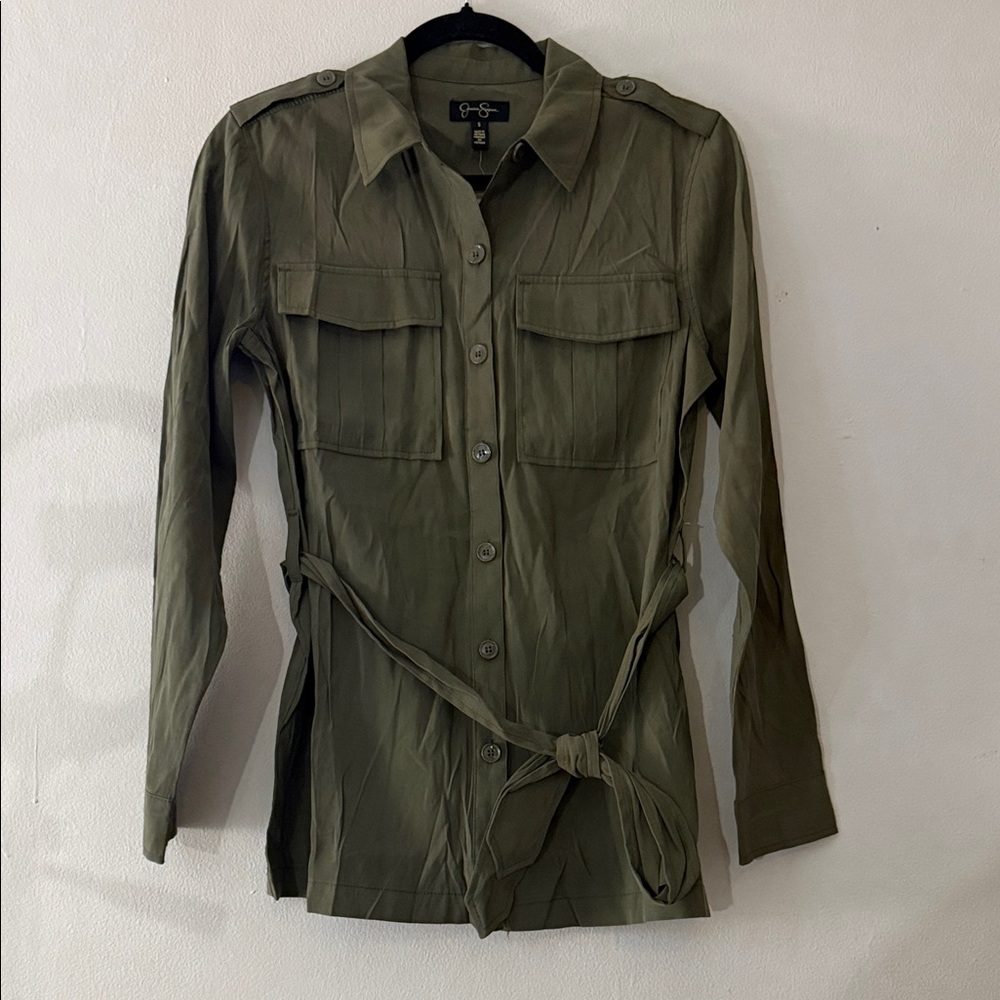 Jessica Simpson Utility Shirt Jacket Belted Long Sleeve Button Front - Size S